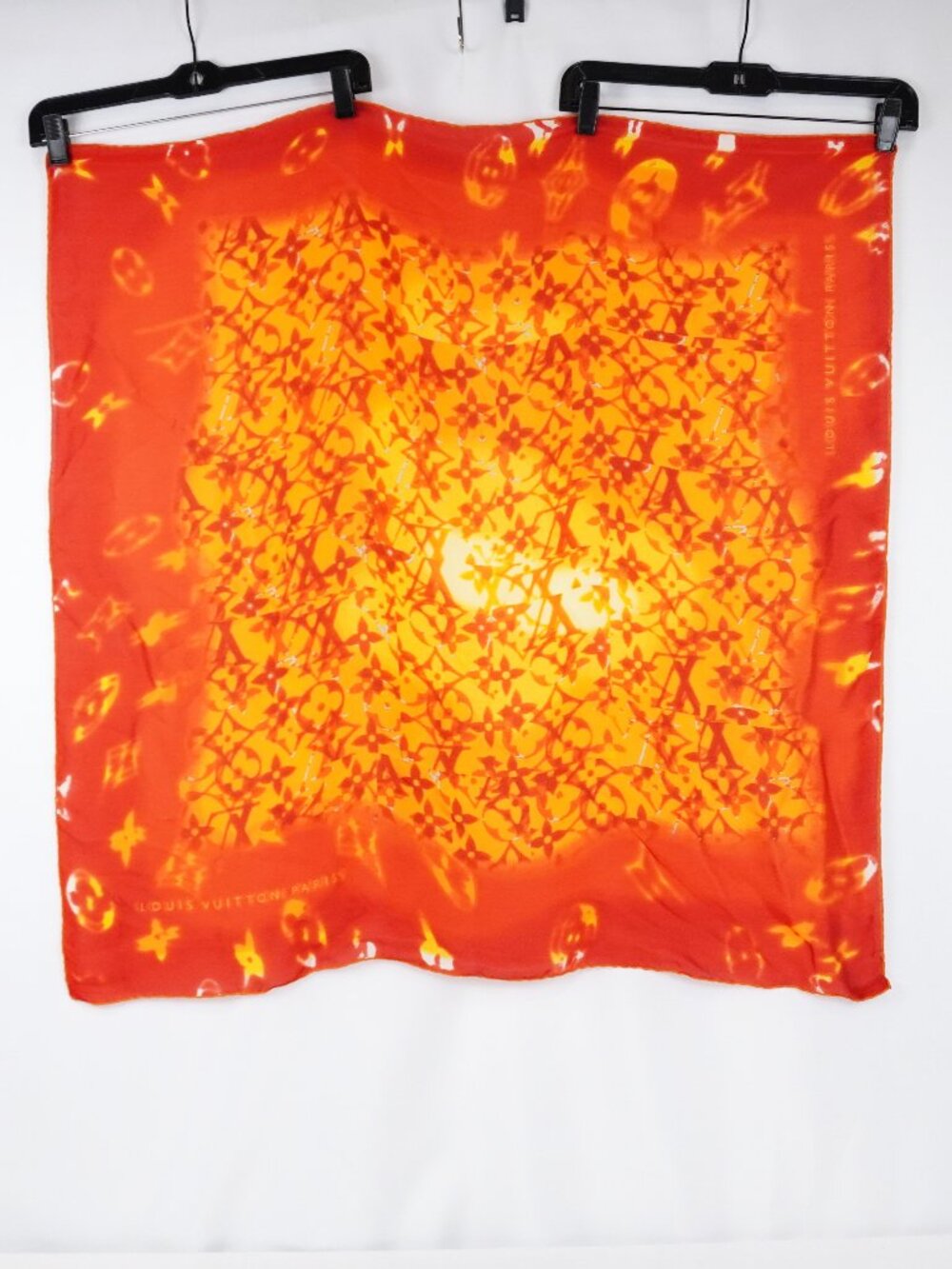 Louis Vuitton Silk Square Scarf In Orange Flower Monogram - 34in x 34in